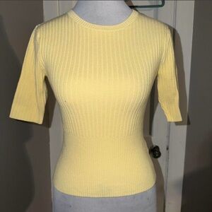 Bailey 44 Pale Yellow Ribbed Short Sleeve Knit Top